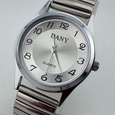 Dany Quartz Watch Unisex 34mm Silver Stretch Band Easy Read Analog New Battery