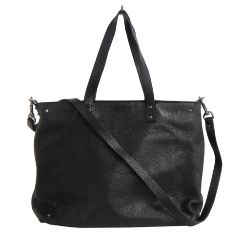 Valentino Rockstud 2Way Tote Bag Leather Black Women's UDB917 #UDB917