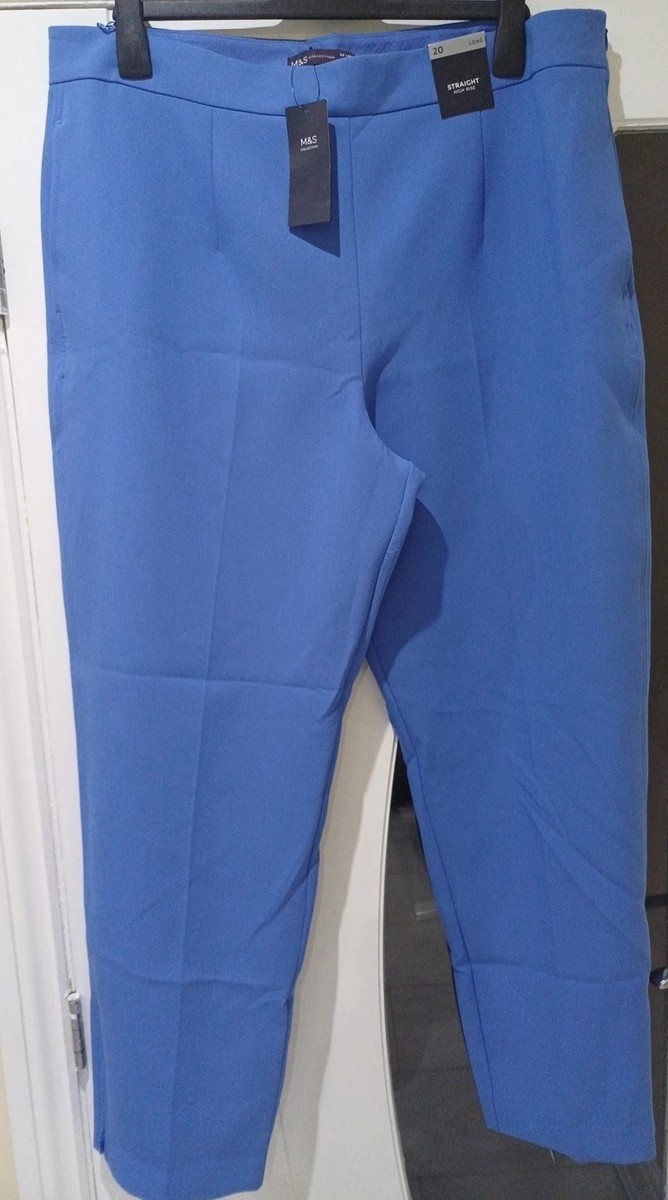 M&S Collection Woven Straight Leg Trousers with Stretch SIZE 20 LONG LUPIN