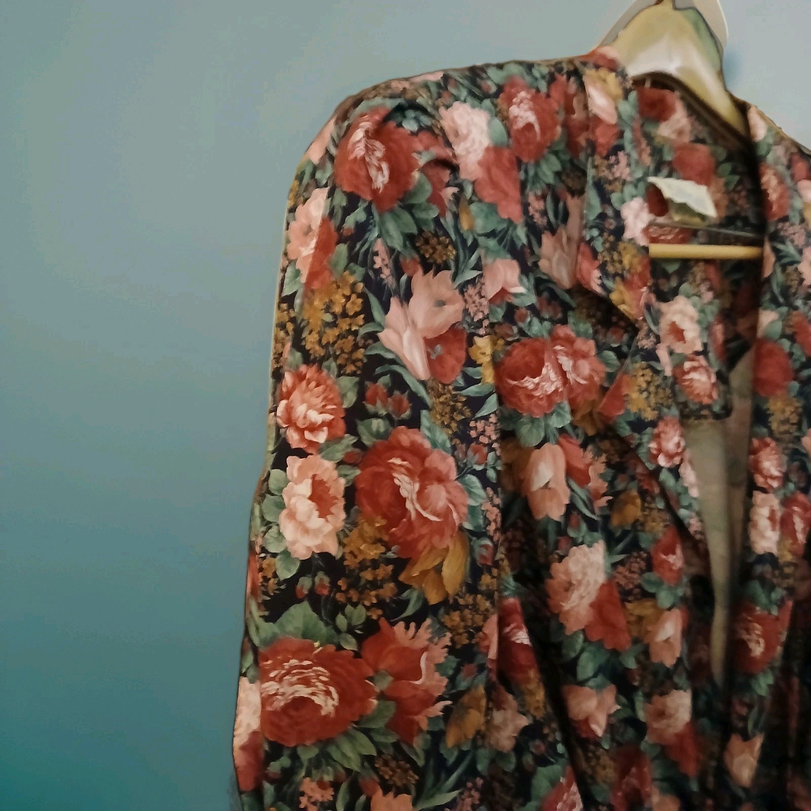 Vtg Dress Cottage Core Romantic Floral Sz M/L Floral Poofy Sleeve Garden Party