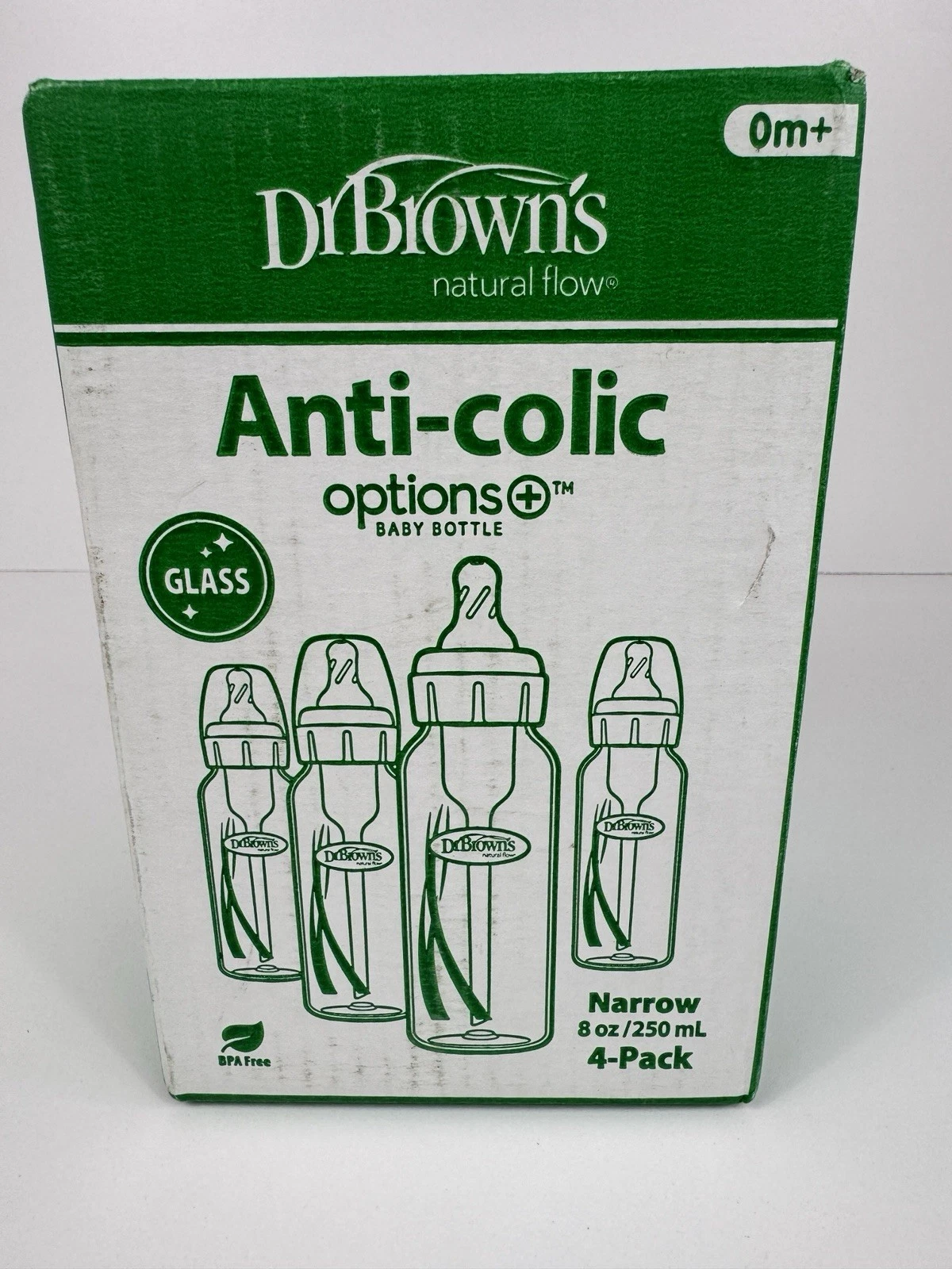 Dr Brown’s Anti-Colic Glass Baby Bottles Narrow 8oz 250ml 4 Pack