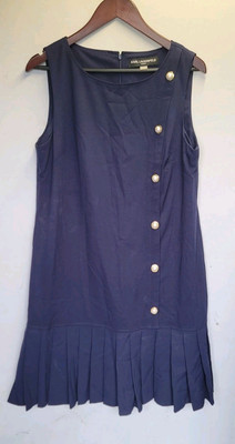 Karl Lagerfield Paris Womens Dress Navy Blue 14 Preppy New Pleated Button 4023