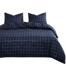 - Grid Comforter Set, Preppy Geometric Plaid Checkered Modern Pattern Printed...