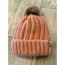 C.C Kids Beanie Hat One Size Cable Knit Faux Fur Pom Winter Girls Sherpa Lined