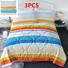 3PCS Duvet Cover Set Colorful Horizontal Stripes Soft Bedding Set Home Bedroom