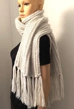 Oversized knit Off white Silver Metallic Threads Scarf