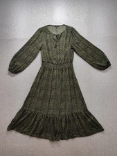 Banana Republic Dress Womens Medium Green Animal Print Long Sleeve Ruffle Midi