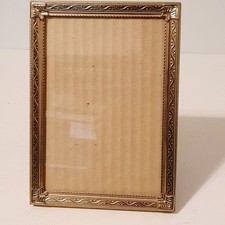 Vintage Ornate Embossed Gold Tone Metal Picture Frame 5x7" Velvet Easel Back