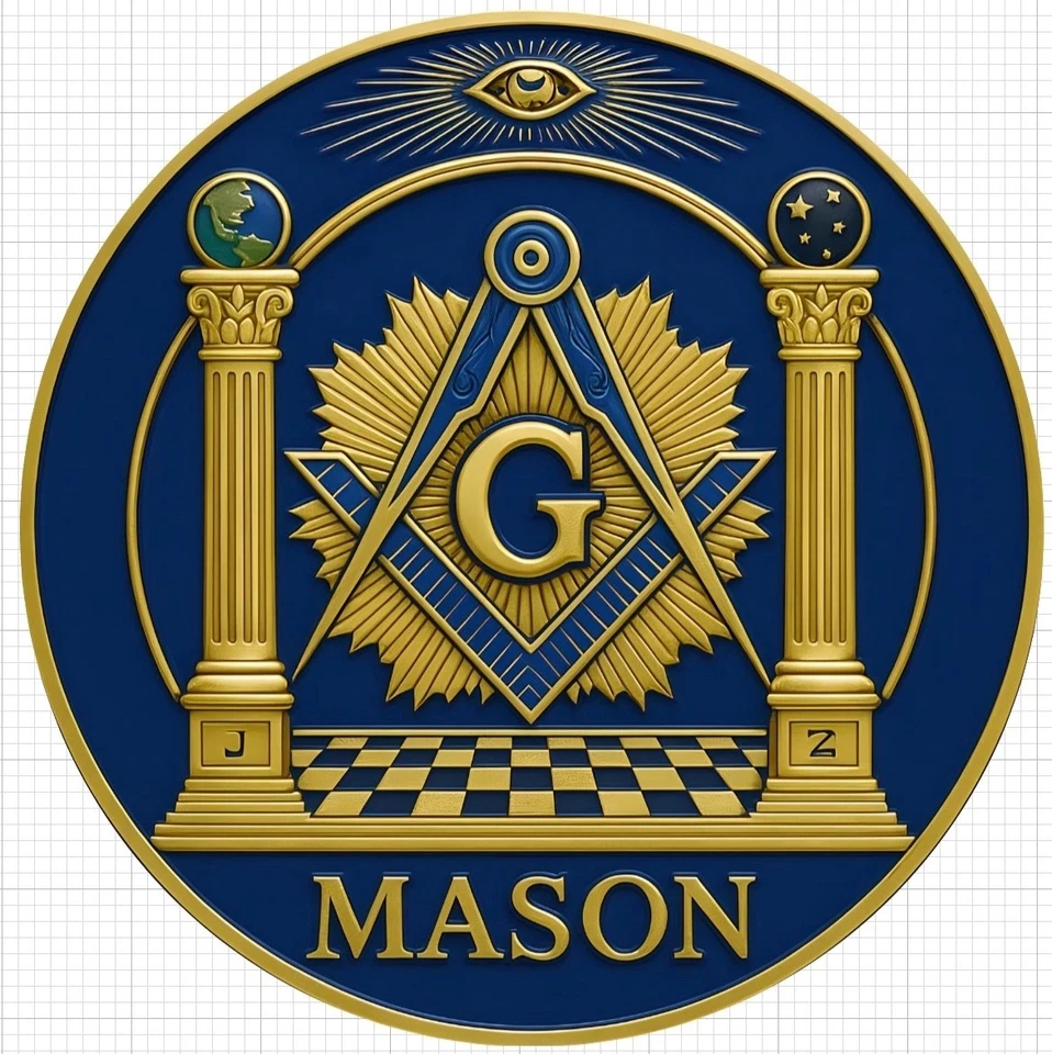 STICKER VET STICKER mason square Compass Gold Blue USA