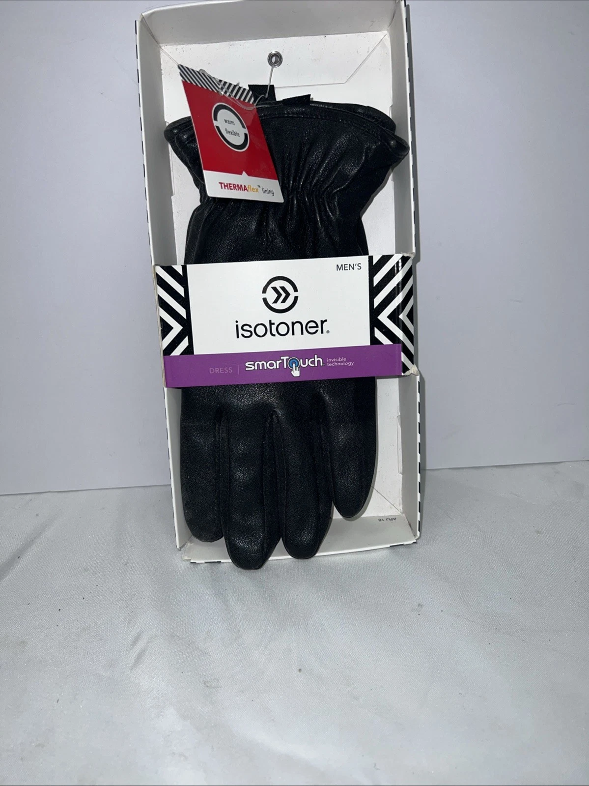 New ISOTONER Men Leather Gloves, Therma Lined BLK Size Medium