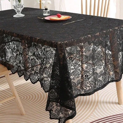 Black Lace Tablecloth – Phoenix Tail Design for Elegant Decor