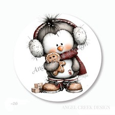 WHIMSICAL PENGUIN w/CHRISTMAS COOKIE STICKERS FAVORS LABELS ENVELOPE SEALS