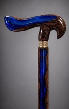 Luxury Blue Resin  Burl Wood Walking Cane  Ergonomic Derby Stick
