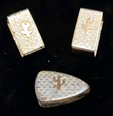 Vtg Sterling Silver Hat Band Belt Set Keepers Tip Basket Weave Gold Cactus