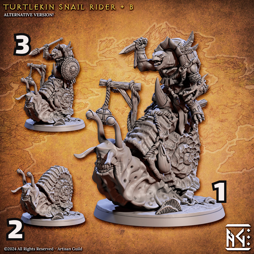 Turtlekin Tortle Snail Rider Design B|  Enemy Character | Resin Mini Miniature F