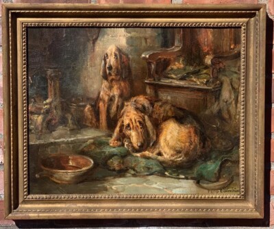 British Sporting Dog Artist Philip Eustace Stretton Bloodhound Dogs Painting