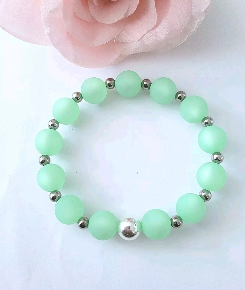 Sylvie's POLARIS Perlen Armband 19 cm, mint dehnbar handmade / 0783