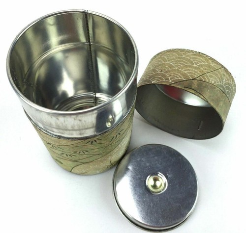 Bote de té suelto lata metal floral caqui verde beige tapa de 4" - Imagen 4 de 6