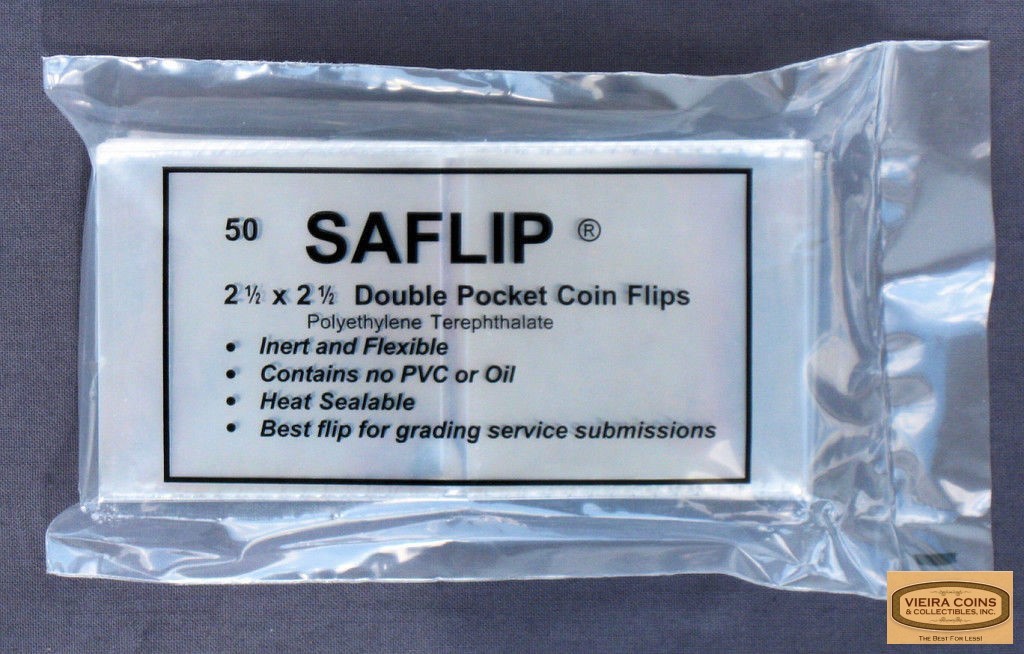 50 SAFLIP 2 1/2 X 2 1/2 MONEDAS ABATIBLES CALIDAD MUSEO - NO PVC - Seguro para monedas #28512