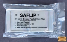 50 SAFLIP 2 1/2 X 2 1/2 COIN FLIP MUSEUM QUALITY- NON PVC-Safe for coins #28512