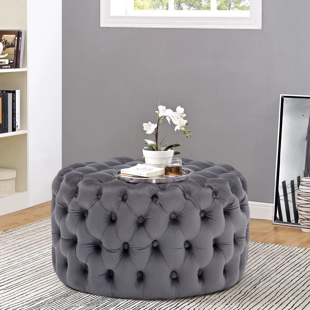 Large Soft Velvet Padded Chesterfield Button Footstool Side Seat Table Ottoman