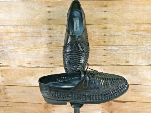 ST. JOHN'S BAY BLACK LEATHER WEAVE LACE UP LOAFER MEN'S 11W  WIDE 🔥EUC🔥 - Picture 1 of 7