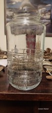 Vintage 1950s Square Panel Pattern Clear 32oz Glass Container Jar With Orig. Cap