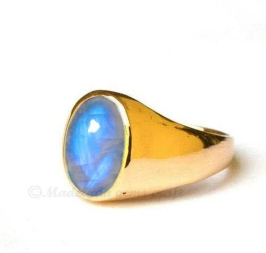 Anillo Arco Iris Piedra Lunar Plata Esterlina 925 Piedra Lunar Piedras Preciosas Anillo Hombres Regalo Ella Foto 2 de 4