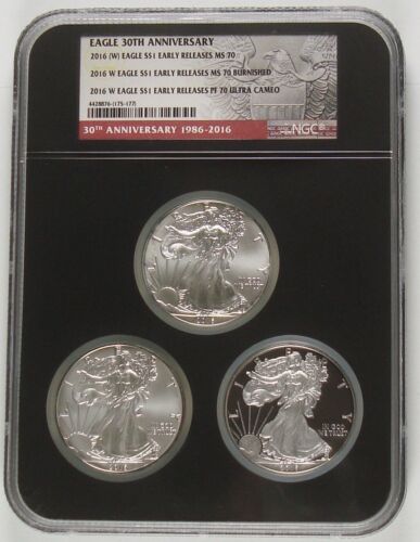 2016 W Silver Eagle 30th Anniversary Set NGC MS70 PF70 West Point 3 Piece Set