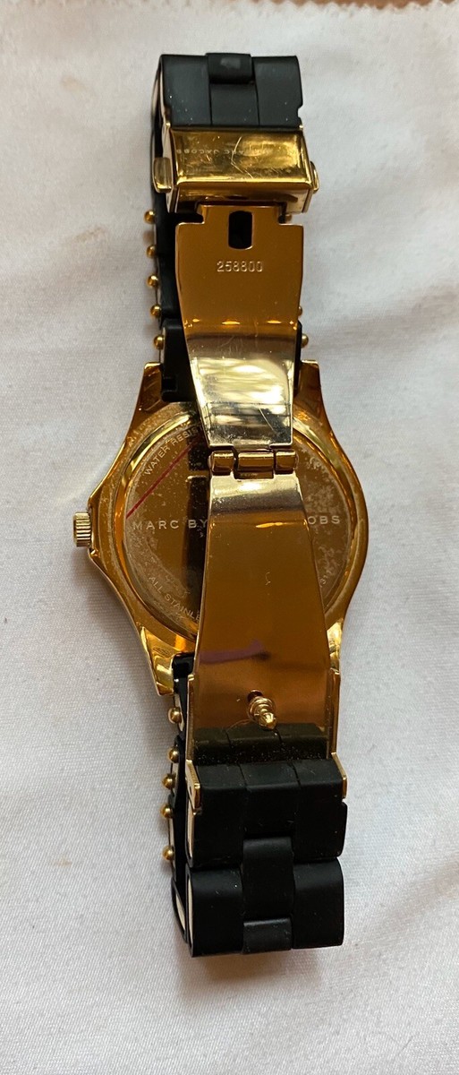 Marc Jacobs Ladies Black Gold Pelly Rubber Style Strap Watch