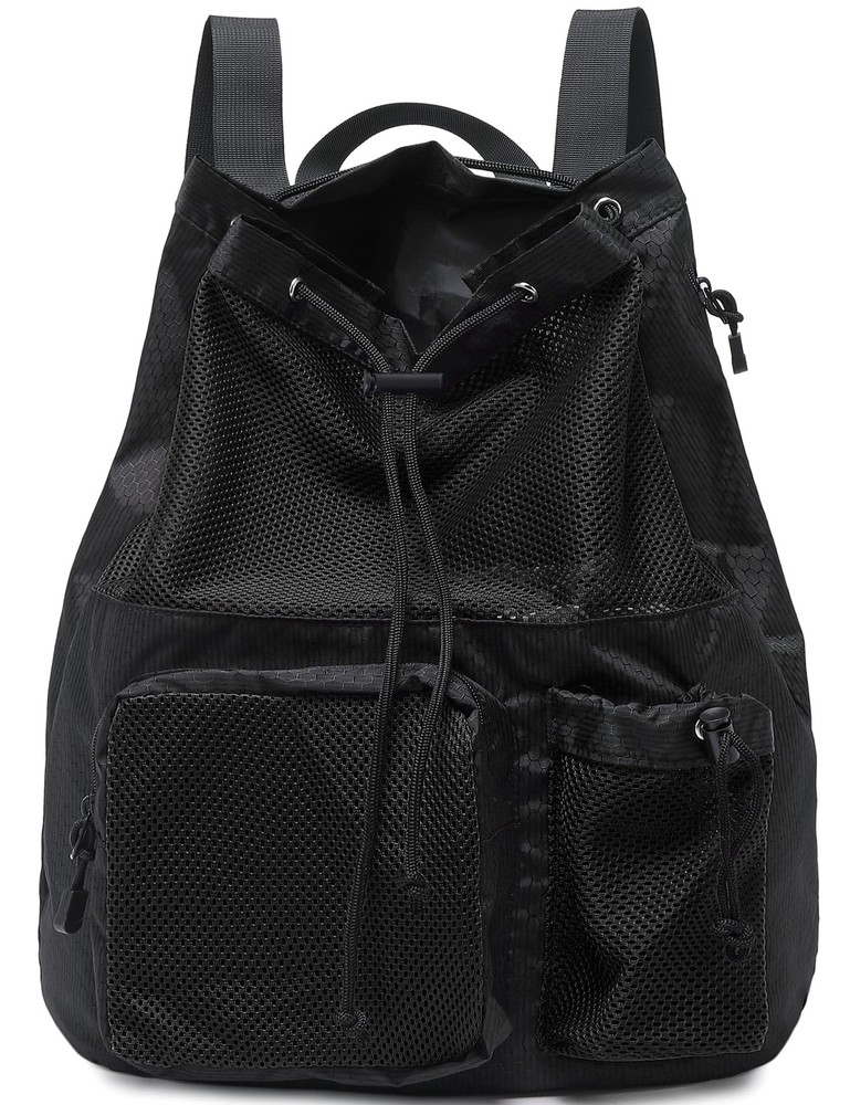 Large Mesh Drawstring Backpack with Shoe Bag, Durable Swimming String Sack wi...