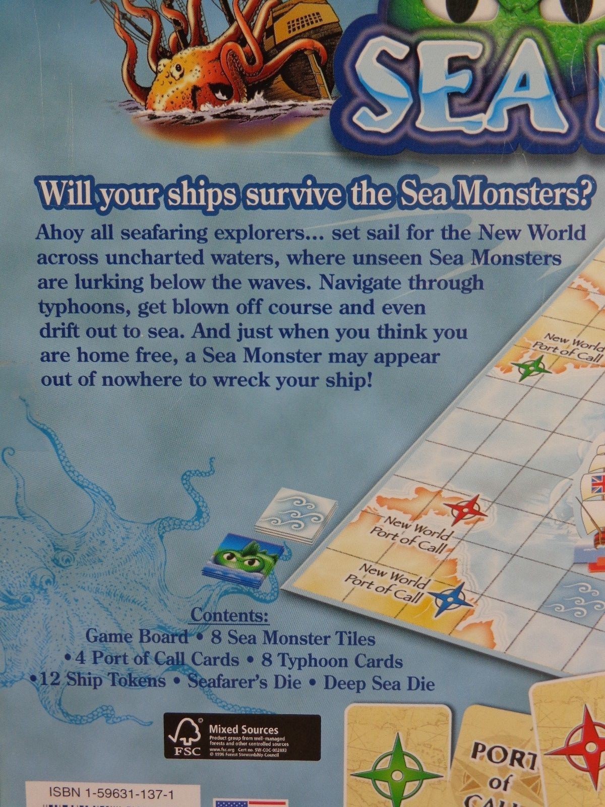 SEA MONSTERS Board Game 2007 Briarpatch Ages 5 Up 2-4 Players 