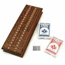WE Games 3 Track Sprint Cabinet Cribbage Set, Solid Oak Wood Medium Stain, Inlay