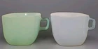 Vtg Glasbake Square Coffee Mug/Cup 10 Oz GREEN and Blue Milk Glass Set Of 2. USA