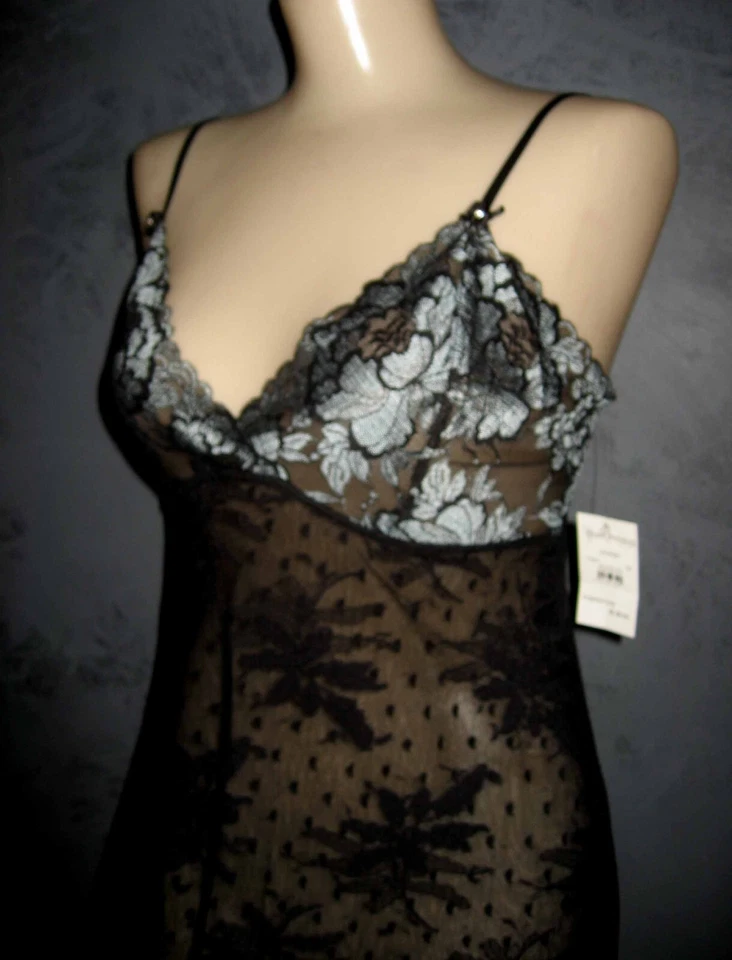 Vestido sin Mangas Claire Pettibone Lencería Chemise LAVINIA Negro Pizarra Azul Encaje L Nuevo con Etiquetas Foto 2 de 4
