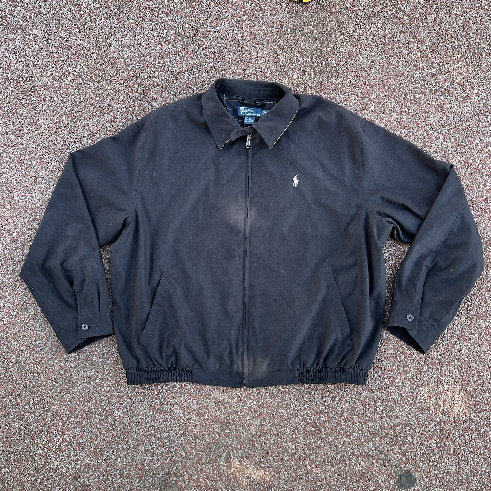 Vtg Polo Ralph Lauren Harrington Jacket Black Windbreaker Bomber XL Zip