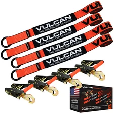 VULCAN Wheel Tie Down Kit, Snap Hook Ratchets, 4 Pack - PROSeries - 3300 lbs SWL