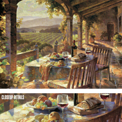 35W''x26H'' WINE COUNTRY AFTERNOON by LEON ROULE - FOOD TABLE - CHOICES of CANVAS