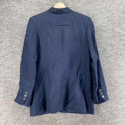Valerie Stevens Blazer Women 8 Blue Linen Lined Button Up Collared Long Sleeve - Picture 2 of 9