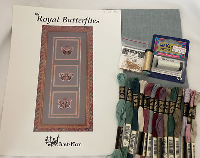 OOP! Just Nan - ROYAL BUTTERFLIES - Leaflet, beads, some fibers, and linen