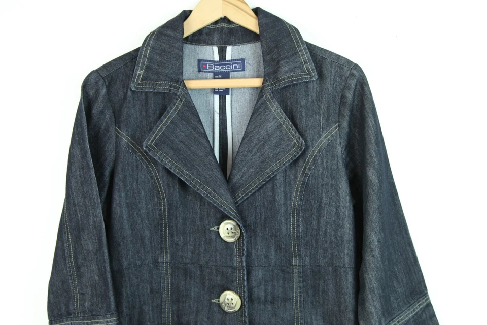 Gabardina Baccini Denim Medio Oscuro Y2K Twee Otoño Cápsula Mínima Lavado Oscuro Foto 3 de 4