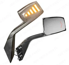 QSC Truck Parts Performance Chrome Hood Mirror Pair w/Front & Back LED Signal...