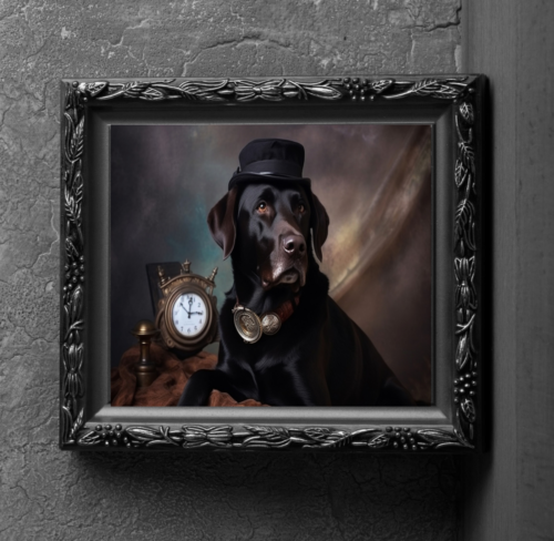 Impression d'art noir steampunk Labrador photo d'animal suspendue photo animal - Photo 1 sur 5