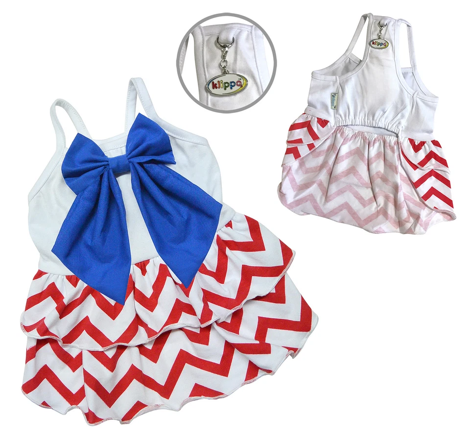 Klippo Dog Clothes Red White Blue Large Bow Sundress XS-XL Puppy Pet - Image 2 of 4
