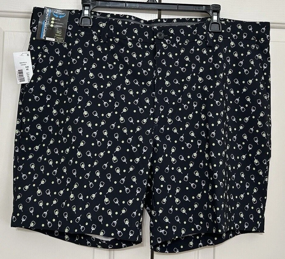 NWT Roundtree Yorke Performance size 40 black yellow Pickleball shorts mens