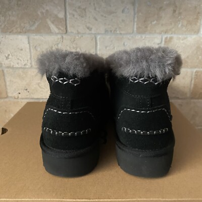 UGG ANSLEY PARC BLACK SUEDE PLATFORM MOCCASIN SLIPPERS SIZE US 7