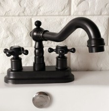 Black Brass Swivel Spout Bathroom Sink Faucet Basin Cold Hot Water Taps 2hg075