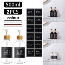2Pcs 16oz Bamboo Pump Soap Dispenser Refillable Body Wash Bottle With 12 Labels