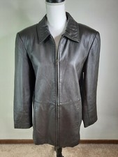 Vintage 90s Women's Medium Brown Leather Bomber Full Zip Coat Jacket