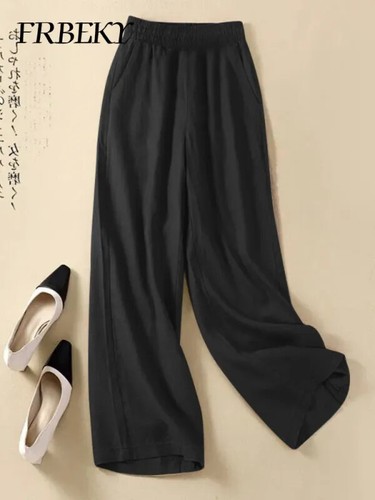 Women's Pants Summer Cotton Linen Wide-legged Elastic Waist Tie Casual Pants - Bild 12 von 28